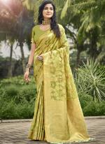 Organza Parrot Green Traditional Wear Printed Saree